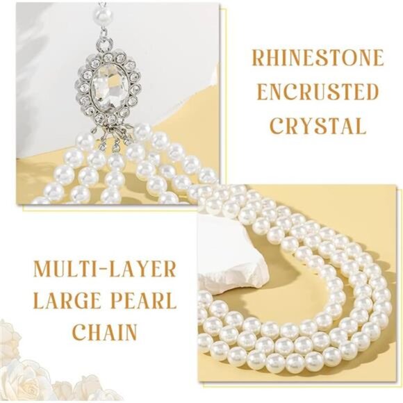 Pearl Body Chain White Layered Pearls Crystal Cross Body Jewelry for main image 6